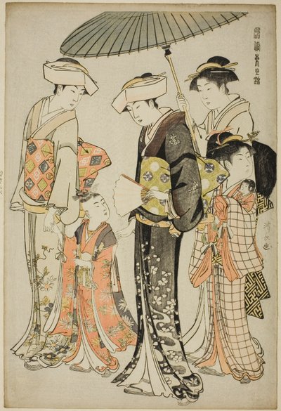 A Girl and Four Servants, da série "A Brocade of Eastern Manners (Fuzoku Azuma no nishiki)" de Torii Kiyonaga