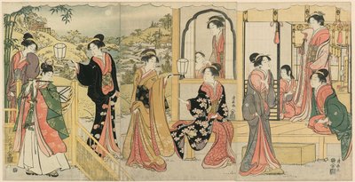 Uma versão moderna de Ushiwakamaru Serenading Princess Joruri de Torii Kiyonaga