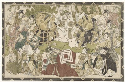 Atores em uma performance de shibaraku de Torii Kiyonaga