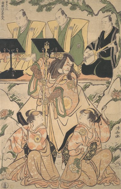 Atores em uma combinação Shosa de atuação e dança, ca. 1790. de Torii Kiyonaga