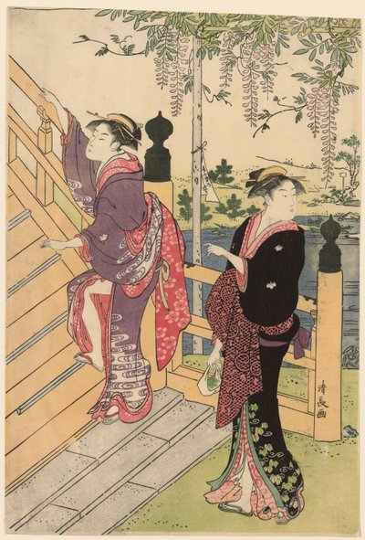 Admirando as glicínias no Santuário Kameido de Torii Kiyonaga