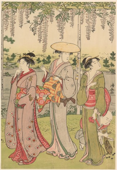 Admirando as glicínias no Santuário Kameido de Torii Kiyonaga
