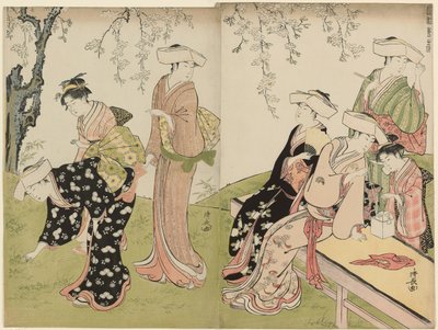 Um passeio na primavera, da série A Brocade of Eastern Manners (Fuzoku azuma no nishiki) de Torii Kiyonaga