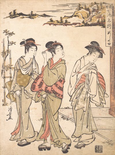 Primavera Ashinoyu em Hakone, ca. 1779. de Torii Kiyonaga