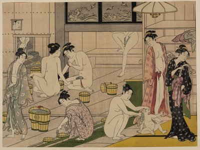 Balneário, c.1785 (impressão em bloco de madeira) de Torii Kiyonaga