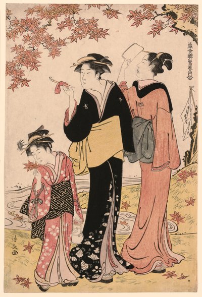 Beauties Under a Maple Tree, da série "A Collection of Contemporary Beauties of the Pleasure Quarters (Tosei yuri bijin awase)" de Torii Kiyonaga