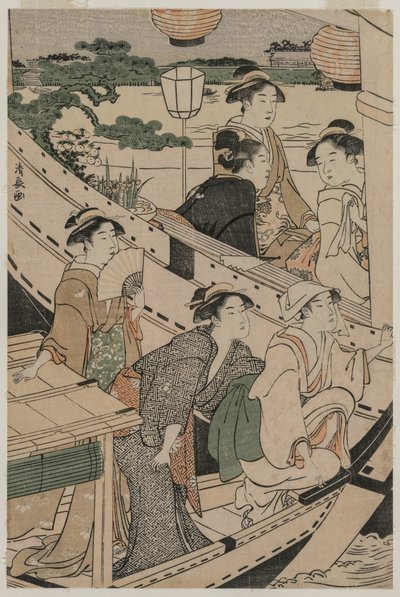 Passeio de barco no rio Sumida de Torii Kiyonaga