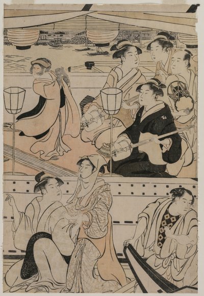 Passeio de barco no rio Sumida de Torii Kiyonaga