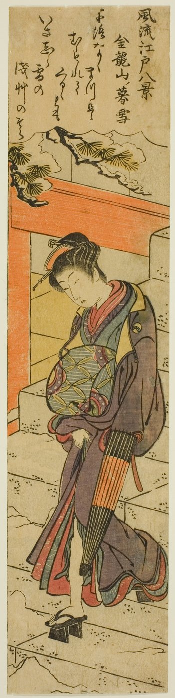 Evening Snow at Kinryuzan Temple (Kinryuzan no bosetsu), da série "Eight Fashionable Views of Edo (Furyu Edo hakkei)" de Torii Kiyonaga