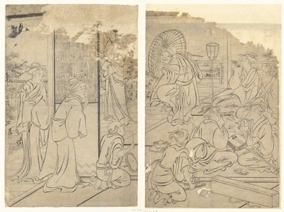 Festa na casa de chá Komeikan de Torii Kiyonaga
