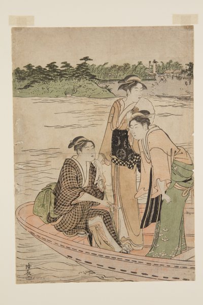 Ferry em Rokug? River (impressão a cores de bloco de madeira) de Torii Kiyonaga