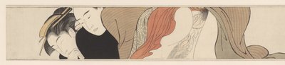 Gueixa de olhos fechados.
Sode no maki (título da série) de Torii Kiyonaga