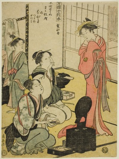 Salão de Cabeleireiro (Kamibeya), da série "Dez Tipos de Incenso nos Quartos do Prazer (Seiro jisshu ko)" de Torii Kiyonaga