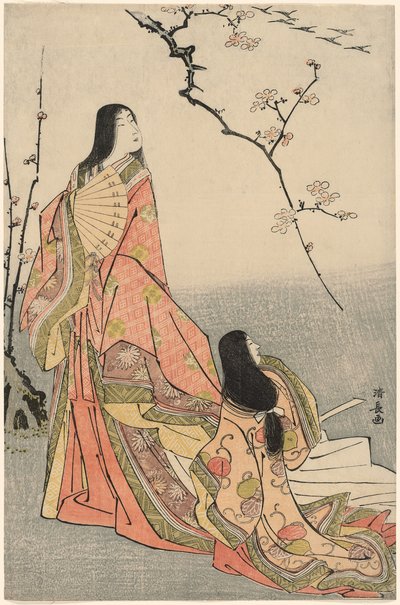 Ise observando um bando de gansos, de uma série sem título de damas da corte de Torii Kiyonaga