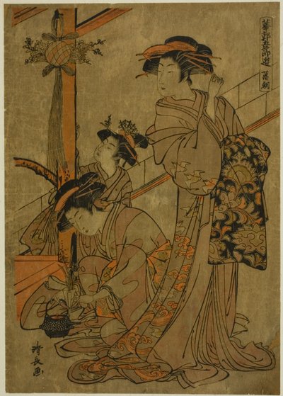 Manhã de Iris, da série "Five Festivals in the Pleasure Quarters (Hanakuruwa gosechi no asobi)" de Torii Kiyonaga