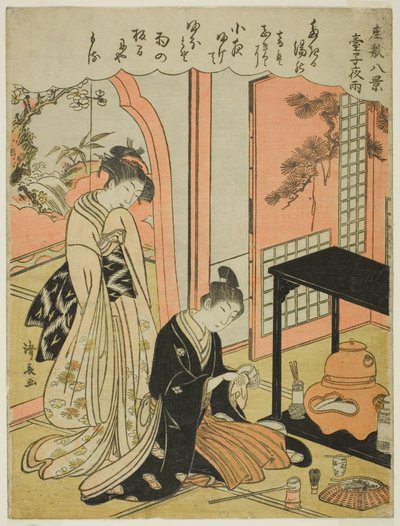 Night Rain of the Tea Stand, da série "Eight Scenes of the Parlor (Zashiki hakkei)" de Torii Kiyonaga