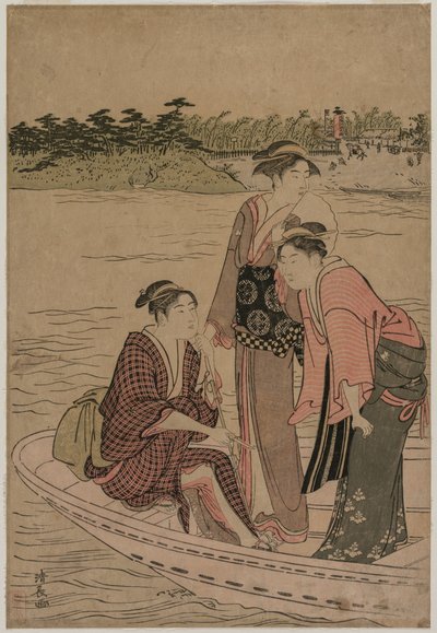Passageiros em um Ferry Boat no Rio Sumida de Torii Kiyonaga