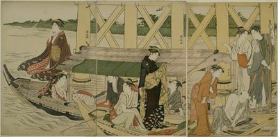 Barcos de recreio abaixo da ponte Azuma de Torii Kiyonaga