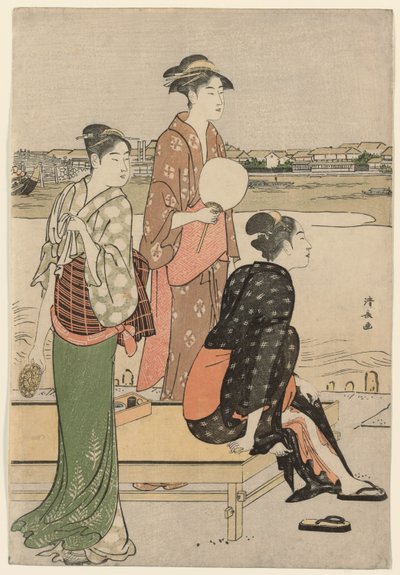 Crepúsculo de verão nas margens do rio Sumida de Torii Kiyonaga