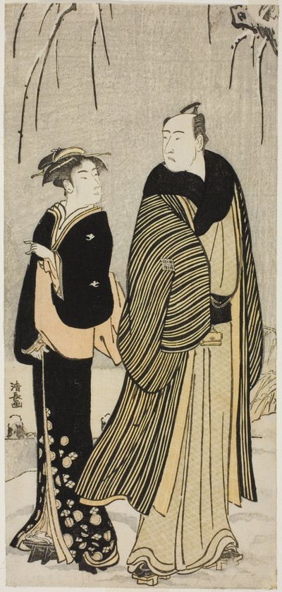 O ator Matsumoto Koshiro IV e uma gueixa, de uma série de gravuras sem título mostrando atores na vida privada de Torii Kiyonaga