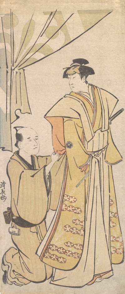 O Ator Nakamura Riko I com um Attendant, ca. 1784. de Torii Kiyonaga