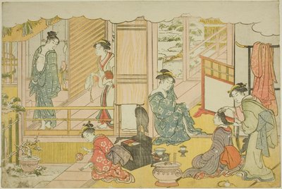 O Primeiro Banho do Ano Novo (Yudono hajime), do livro ilustrado "Colors of the Triple Dawn (Saishiki mitsu no asa)" de Torii Kiyonaga