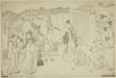 O Primeiro Dia de Negócios (Akinai hajime), do livro ilustrado "Colors of the Triple Dawn (Saishiki mitsu no asa)" de Torii Kiyonaga