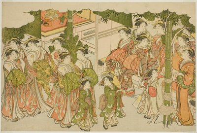 As primeiras roupas do ano novo (Kiso hajime), do livro ilustrado "Colors of the Triple Dawn (Saishiki mitsu no asa)" de Torii Kiyonaga