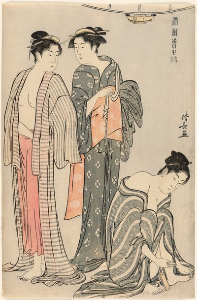Três mulheres depois de um banho, da série "A Brocade of Eastern Manners (Fuzoku Azuma no nishiki)" de Torii Kiyonaga