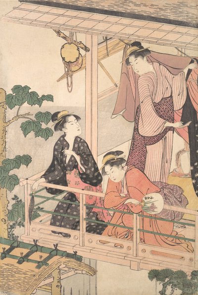 Três Mulheres numa Varanda, ca. 1786. de Torii Kiyonaga