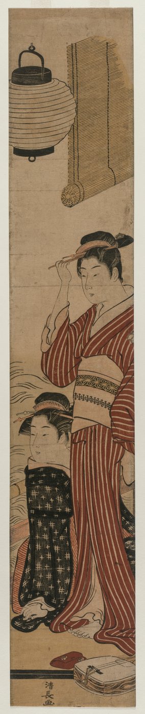 Duas gueixas em uma varanda de Torii Kiyonaga