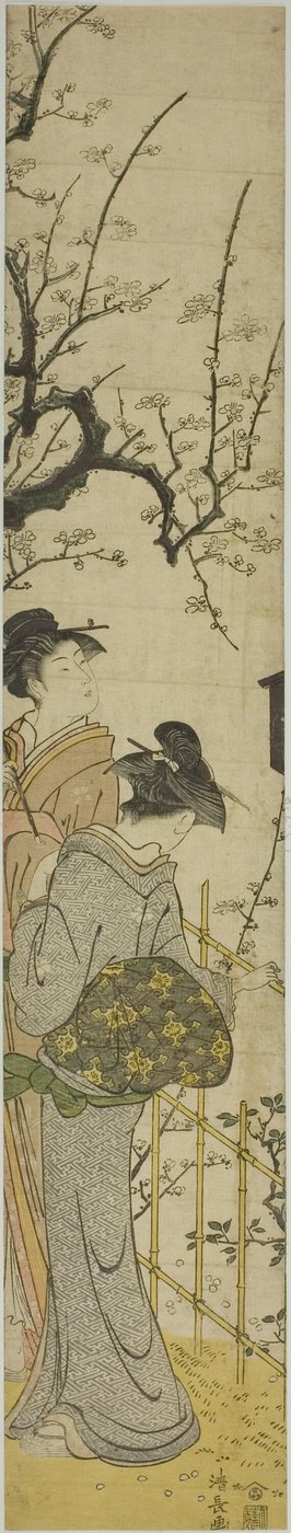 Duas mulheres vendo flores de ameixeira de Torii Kiyonaga