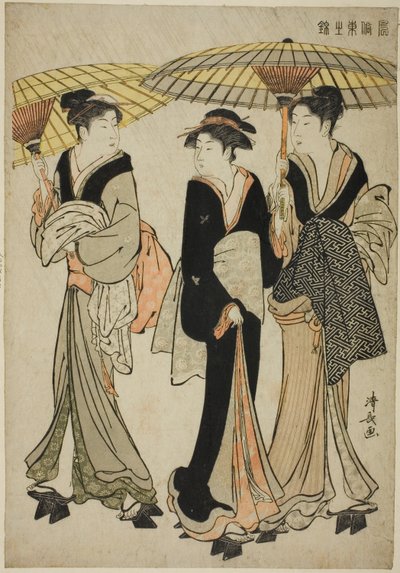 Under Umbrellas in a Shower, da série "A Brocade of Eastern Manners (Fuzoku Azuma no nishiki)" de Torii Kiyonaga