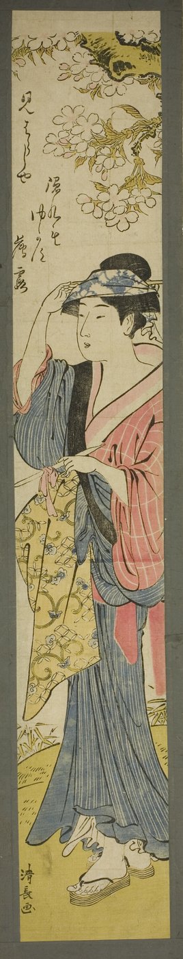 Mulher vendo flores de cerejeira de Torii Kiyonaga