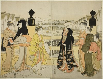 Mulheres atravessando a ponte Nihonbashi de Torii Kiyonaga