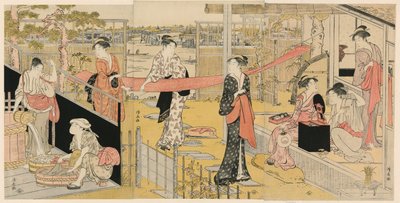 Mulheres lavando roupas de Torii Kiyonaga
