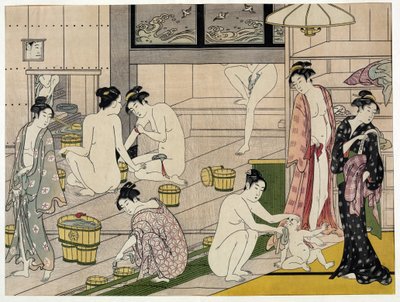 Mulheres em banho público. Impressão japonesa de Torii Kiyonaga (1752-1815), cerca de 1785. Escola Torii (ukiyo-e ou ukiyo e). de Torii Kiyonaga