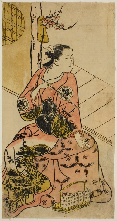 O ator Sanjo Kantaro segurando um cachimbo de Torii Kiyonobu I