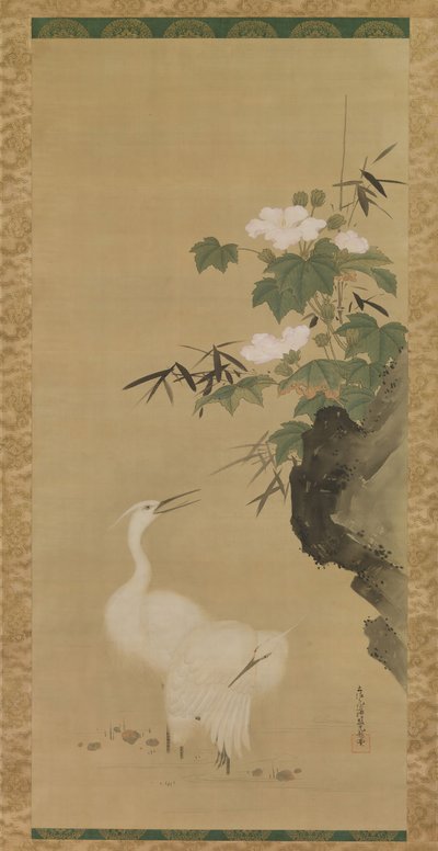 Egrets and Cotton Roses, de meados a finais do século XVII. de Tosa Mitsuoki