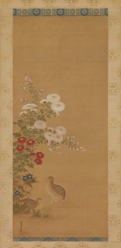 Codornizes e Flores de Outono, finais do século XVII. de Tosa Mitsuoki
