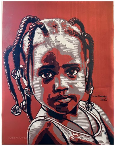 Retrato de uma Criança Inocente em Vermelho de Tosin Oyeniyi