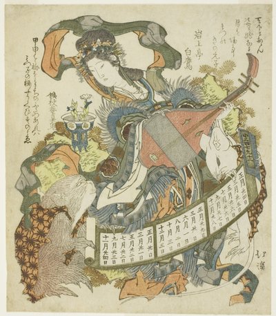 Benzaiten com macaco e rato de Totoya Hokkei