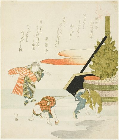 Crianças a brincar ao cabo de guerra de Totoya Hokkei