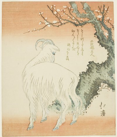 Cabra debaixo de uma árvore de ameixa de Totoya Hokkei