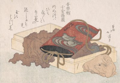 Laca Inro com aves aquáticas e Netsuke em forma de boi em uma caixa da chuva de primavera ..., provavelmente 1817. de Totoya Hokkei