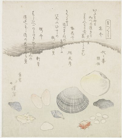 Concha esquecida, casca de ameixa e de cerejeira
Wasuregai, umenohanagai, sakuragai (título sobre o objecto)
Uma série de conchas (título da série)
Kaitsukushi (título da série sobre o objecto) de Totoya Hokkei