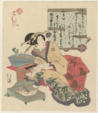 A mulher escreve uma carta
Môsô (título sobre o objecto) de Totoya Hokkei