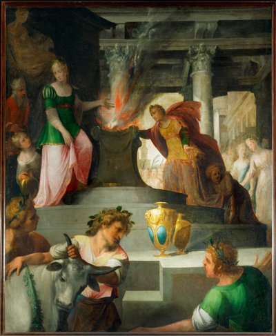 Hyante e Climene em sacrifício a Vénus (pintura sobre tela) de Toussaint Dubreuil