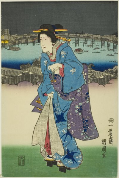 Eve people g Amsemen ts At Rokoku membro tee air s pita feito à mão l de Toyohara Kunichika