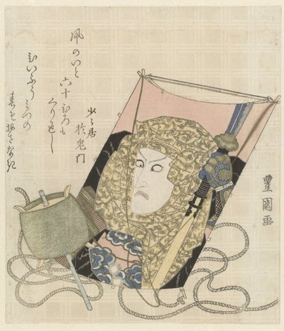Um papagaio com um retrato de um homem com um lenço de Toyokuni (II) , Utagawa